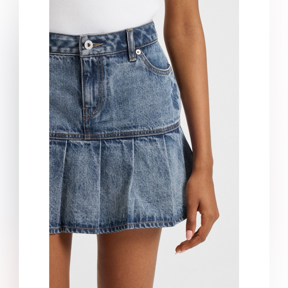 Denim Half-Pleated Mini Skirt
